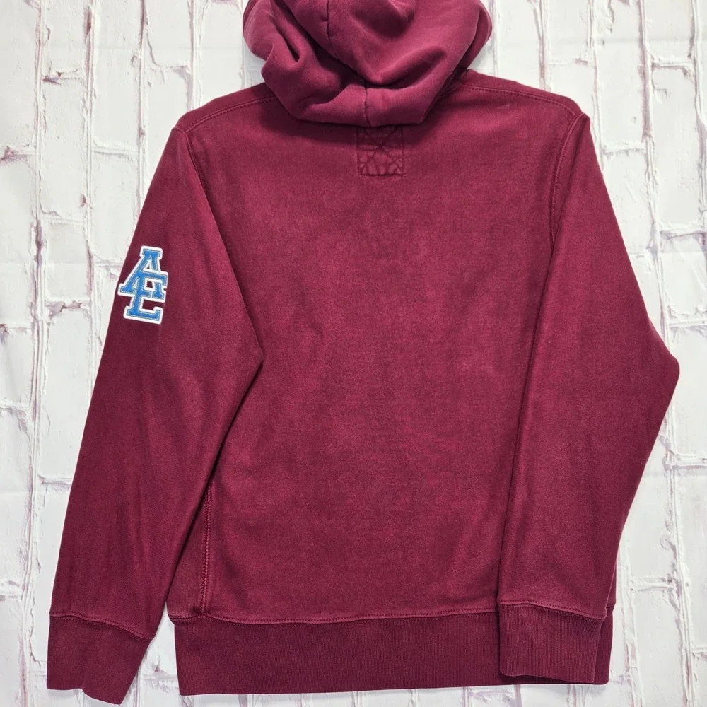 VTG Y2K American Eagle Hoodie Maroon Varsity Logo Cotton Fleece Pullover Mens M